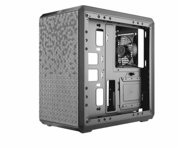 MASTERBOX Q300L ELIGE TU ESTILO Alta flexibilidad para la construcción de sistemas Dimensión minimizada con soporte ATX PSU Filtro de polvo estampado Espacio de enrutamiento limpio Excelente rendimiento térmico Panel lateral transparente acrílico de borde a borde Posición vertical y horizontal