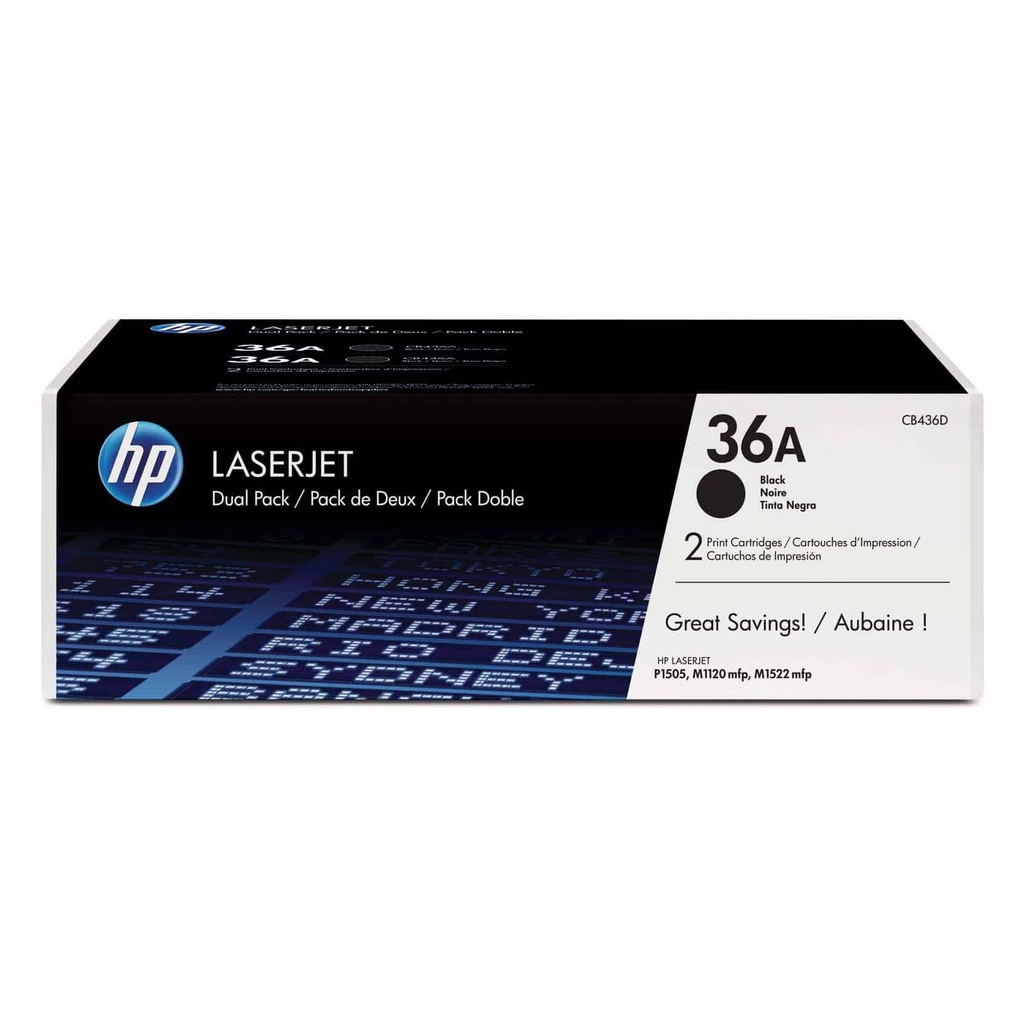 Toner Hp 36a Negro Dual Pack Laserjet P/p1505/m1522n/m1522nf (cb436ad