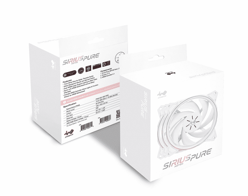 Ventilador  In Win Sirius Pure Asp120 Led RGB 120mm 500 - 1800rpm Blanco  3 Piezas