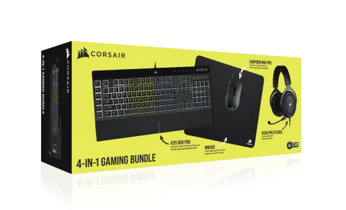 Kit Gaming 4 en 1 Corsair Teclado K55 RGB Pro + Mouse Harpoon RGB Pro + Audífonos HS50 Pro + Mousepad MM100 USB Negro Layout Español