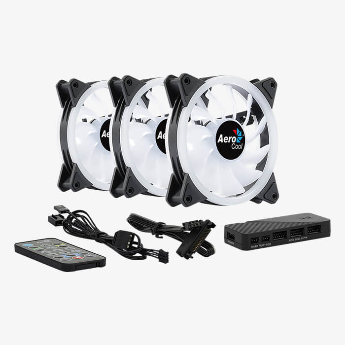 KIT 3 VENTILADORES AEROCOOL 12CM DUO 12 PRO RGB + CONTROLADOR INALAMBRICO