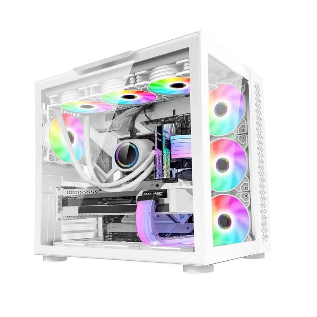 Gabinete                                                                                                                                                                                                                      Gamer Game Factor Csg700 Atx Fishtank - Doble Cristal, Usb 3.0, S/fte, Blanco