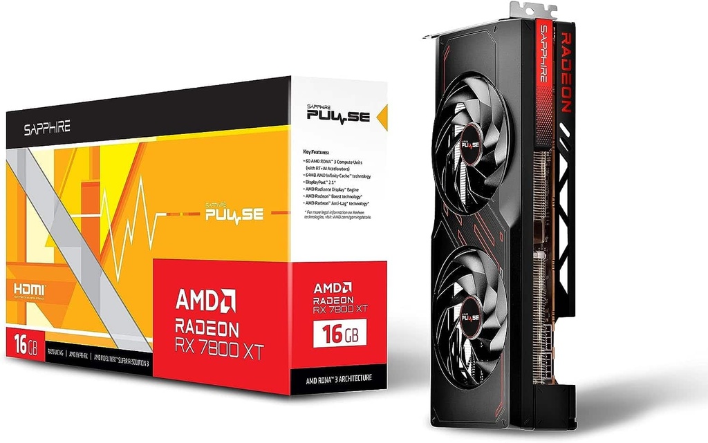 Tarjeta         De Video Sapphire Pulse AMD Radeon Rx 7800 XT 16 Gb Gddr6, AMD RDNA 3 11330-02-20g