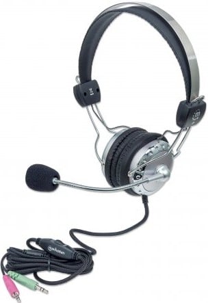 175517                                                                                                                                                                                                                                                                             Audífonos Estéreo - Micrófono Con Extensión Metálica Flexible Y Diadema De Acero Inoxidable.