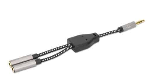 Adaptador                                                                                                                                                                                                                                                                                                                                                                                                                                                                         De Auriculares En Y Manhattan 356114 - 3.5 Mm, Negro/plata, 15 Cm