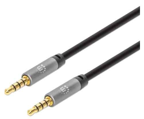 Cable                                                                                                                                                                                                                                      Auxiliar De Audio Estéreo De 3.5 Mm Manhattan 356008 - 3 M, Macho / Macho, Negro/plata, Auxiliar