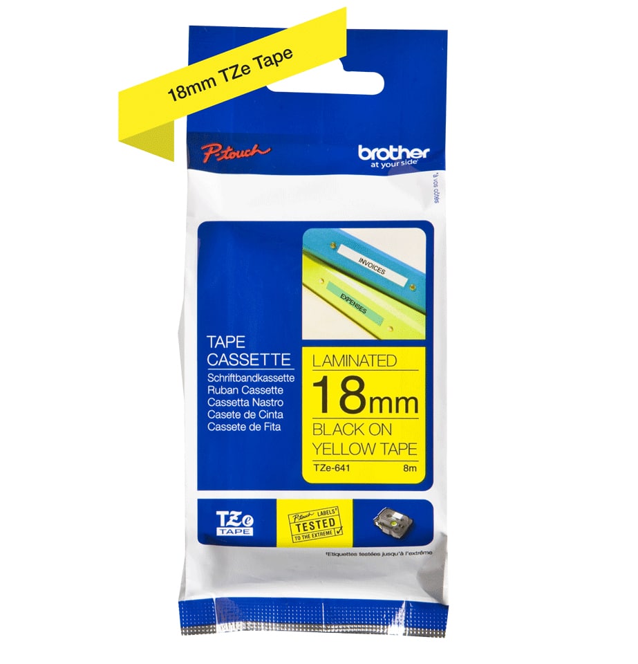 Etiqueta                                                                                                                                                                                                                                                               Amarilla Continua Laminada Brother Tze641 - De 18 Mm De Ancho X 8 Mts De Largo. Impresión En Negro.