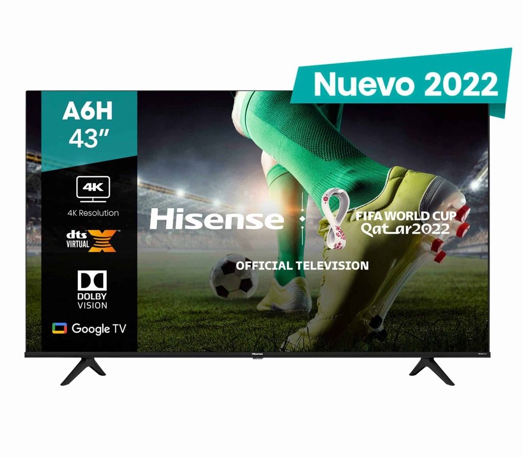 Televisor                                                                                       Hisense 43a6h - 43 Pulgadas, Led 4k Uhd, 3840 X 2160 Pixeles, Smart Google