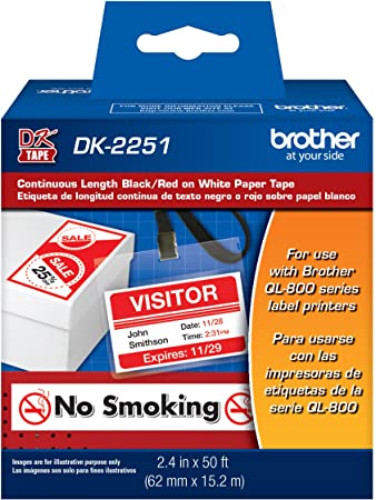 Rollo  De Etiquetas Brother Dk2251 Continua 6.2 X 15.2 Rojo/negro