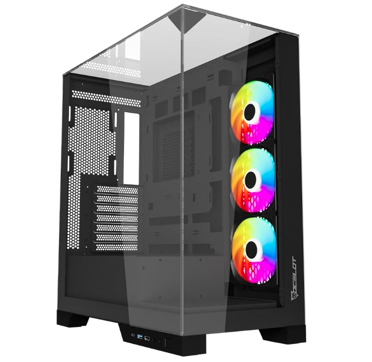 GABINETE OCELOT GAMING ATX TRIPLE CRISTAL 3 VENTILADORES ARGB INCLUIDOS