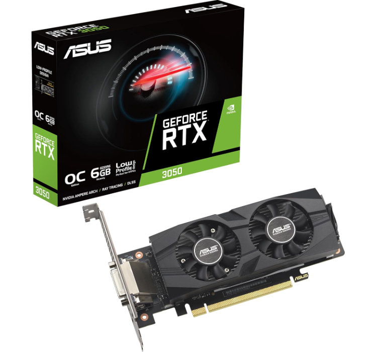 TARJETA DE VIDEO ASUS NVIDIA RTX3050 /PCIE X16 4.0 /6GB GDDR6 /HDMI /DP /DVI-D /PERFIL BAJO /GAMA MEDIA
