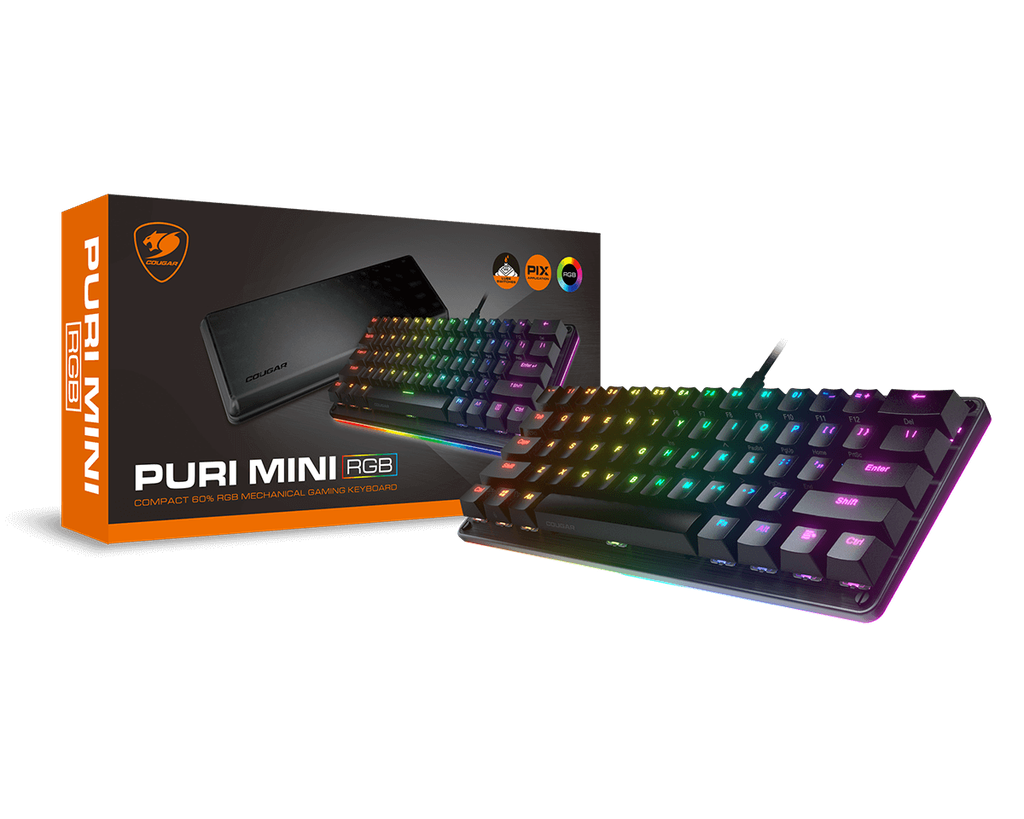 Teclado Gamer Cougar Puri Mini RGB 60%, Teclado Mecánico, Switch Gateron Red, Alámbrico, Negro (Inglés)