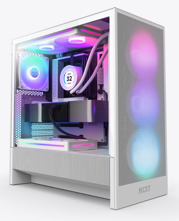 Gabinete Nzxt H5 Flow Rgb White Atx Cristal Templado, 1 Usb 3.2, 1 Usb Tipo C 3.2.