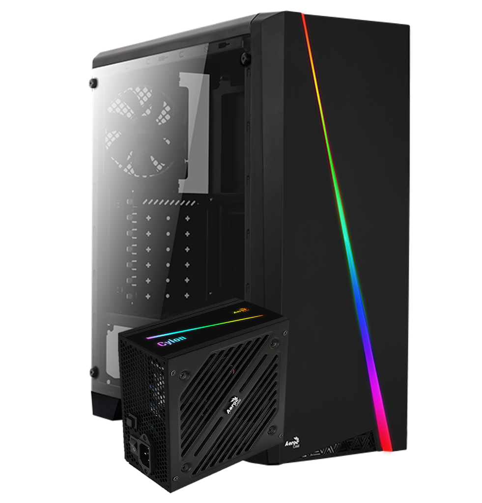 Kit Gabinete Aerocool Cylon Negro Crist Temp + Psu Cylon 700w 80plus Bronze Argb
