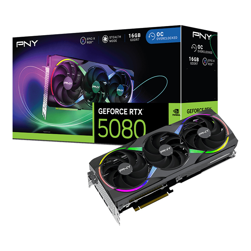 Tarjeta De Video Pny Nvidia Rtx 5080 Argb Tripl Fan Oc / 16gb Gddr7 / Pcie 5.0 X16 / Gama Alta/