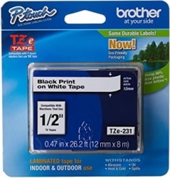 Cinta                                                                                                                                                                                                                                                                                                                                                                                                                                                                                Brother Tzes231 Laminada Extra Adh Negro / Blanco 12mm X 8m