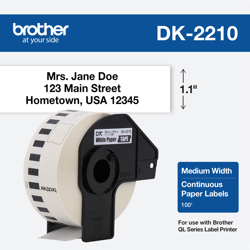 Rollo Etiquetas Brother Dk2210 Continua Negro / Blanco 29mm X 30.4m