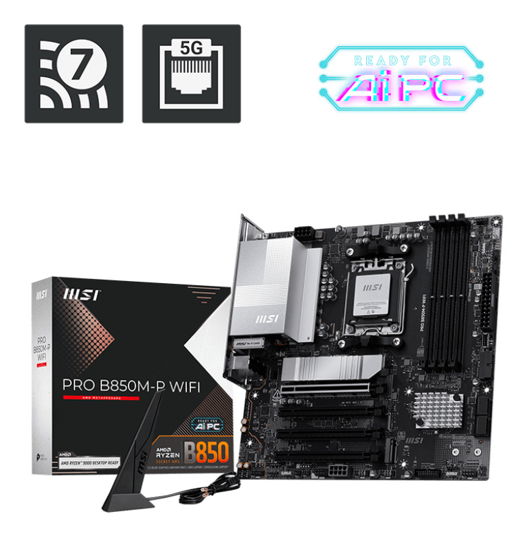 MB MSI PRO B850M P WIFI AM5 DDR5 4X PCI E WI FI7 PRO B850M P WIFI