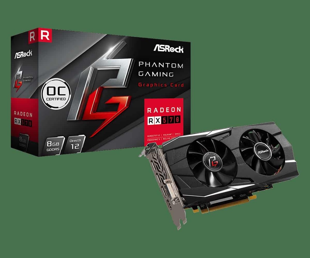 TARJETA DE VIDEO ASROCK PHANTOM GAMING D RADEON RX570 8GB OC (MAX 1PZ POR CLIENTE)pue