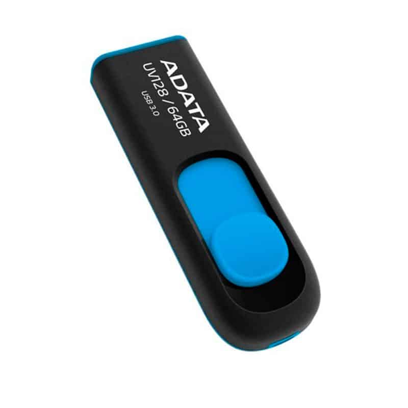 Memoria Flash Adata Uv128 64gb Usb 3.0 Negro/azul (auv128-64g-rbe)
