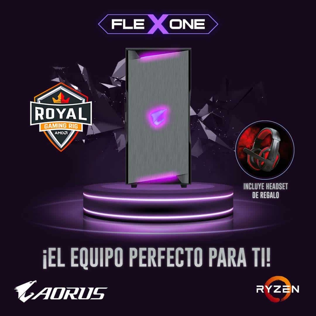 FLEXONE PC PARA GAMING AMD ROYAL RYZEN 5800X MB X570-UD 16GB XPG D41 3200MHZ SSD 1TB M.2 650W GOLD RX6700XT WATERCOOLING AORUS 240MM
