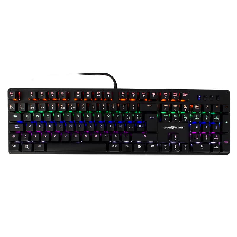 Teclado                                                                                               Mecanico Game Factor Rainbow, Switch Red, Usb, Negro Kbg400-rd