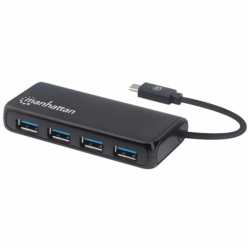 Hub                                                                                                                           Manhattan Usb-c Macho 3.2 Gen1 A 4 Puertos Hembra Usb-a 164924