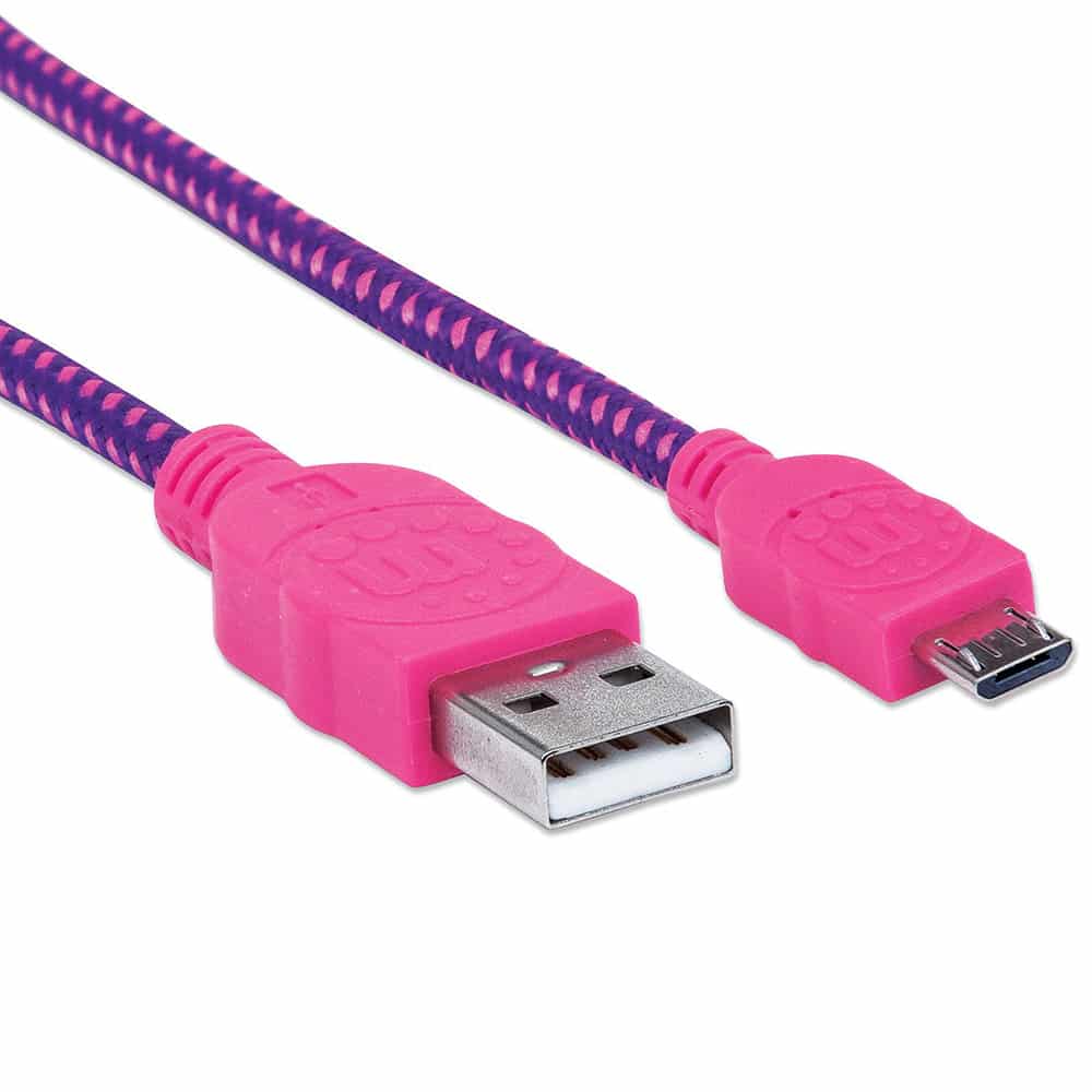 Cable  Manhattan Usb V2.0 A-micro B 1.0m Textil Rosa/morado 352758