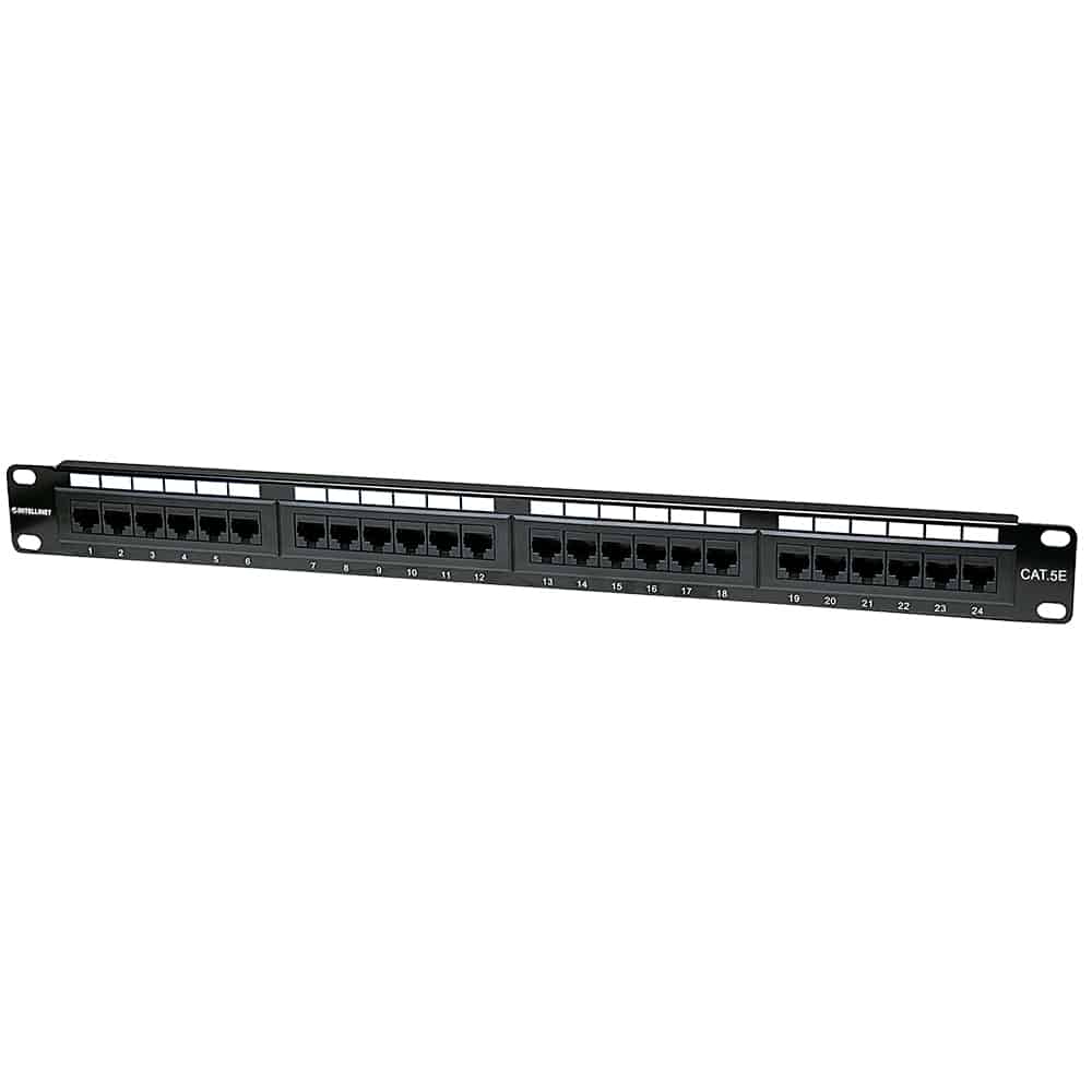Panel  De Parcheo 24 Puertos Cat5e Utp 1u P/ Rack19 Intellinet 513555