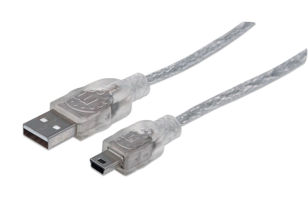 Cable USB a Mini USB MANHATTAN - 1, 8 m, USB A, Mini-USB B, Macho/Macho, Transparente