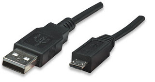 Cable USB - Micro B - Micro USB MANHATTAN - 1, 8 m, USB A, Micro-USB B, Macho/Macho, Negro