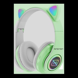 [NCAB0711RG] AUDIFONOS NECNON ON-EAR BT NBH-07 C/OREJAS LUZ RGB  MANOS LIBRES VERDE