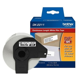 [CARBRT2210] Etiqueta                                                                                                                                                                                                                                 Blanca Plástica Continua No Laminada Brother Dk2211 De 29 Mm De Ancho X 15.2 Mts De Largo. Impresión En Negro. Ql800 / Ql810w / Ql1110nwb. -