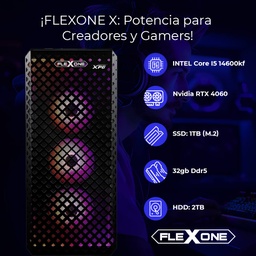 [dim-flexone-x-i5-14600kf] Computadora   Flexone X Intel Core I5 14600kf 32gb Ddr5 B760 1tb SSD M.2 2tb HDD 650w 80+ Watercooling 240mm Wifi Nvidia Rtx4060 8gb