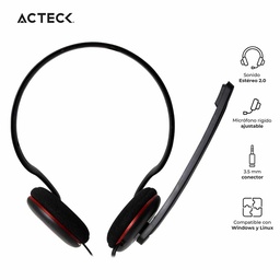 [AC-929110] Diadema Acteck Estereo 2.0 Alambrico 3.5 Dual Discover Hj220 Ac-929110