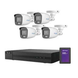 [HL-1080-CV/A/512GB] Kit Turbohd 1080p + Ssd 500 Gb / Dvr 4 Canales / 4 Cámaras Bala Colorvu Con Micrófono Integrado / Fuente De Poder / Accesorios De Instalación