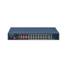 [DS-3E0326P-E/M(C)] Switch Poe+ / No Administrable / 24 Puertos 10/100 Mbps Poe+ / 2 Puertos 1000 Mbps Uplink / 1 Puerto Sfp Uplink / Modo Extendido Hasta 300 Metros / 230 W