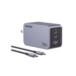 [25873] Cargador De 100w Serie Nexode Pro | 3 Puertos De Carga Rápida | 2 Usb-c | 1 Usb-a | Tecnología Ganinfinity | Pd3.1 De 100w / Qc4.0 | Tecnología De Protección Térmica | Optimiza La Carga | Caja De Aluminio | Incluye Cable