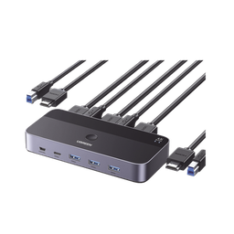 [15707] Conmutador Kvm Hdmi 4k | Hdmi 2.0 | 2 Entradas 1 Salida | 4 Puertos Usb 3.0 (3 Usb-a *1 Usb-c) | Soporta 4k@60hz | Hdr | Indicador Led | Compatible Win, Macos Y Linux | Carcasa De Aluminio.