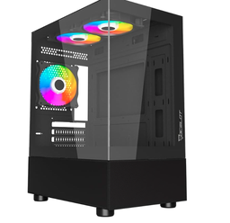 [dim-GLASS EN6-1] GABINETE OCELOT GAMING MICRO ATX CON 3 VENTILADORES COLOR NEGRO