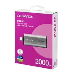 [4711085948311-A] Ssd Externo Adata Sc750 2000gb Usb-c 3.2 1,000mb/s (sc750-2000g-ccbk)