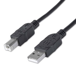 [766623333382-M] Cable      Usb Manhattan V2.0 A-b  3.0m, Negro 333382
