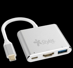 [STCBHUB31S] Hub Multipuerto Stylos 3 En 1 Hdmi 4k, Usb 3.0, Usb C (stcbhub31s)