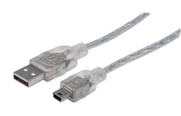 [CABITL010] Cable USB a Mini USB MANHATTAN - 1, 8 m, USB A, Mini-USB B, Macho/Macho, Transparente