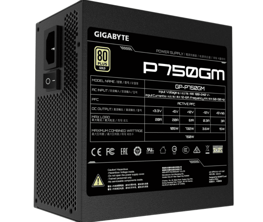 Potencia nominal: 750 W Diámetro de ventilador: 12 cm Factor de forma: ATX Alimentador de energía: 24-pin ATX Número de conectores SATA: 8 Certificación 80 PLUS: 80 PLUS Gold