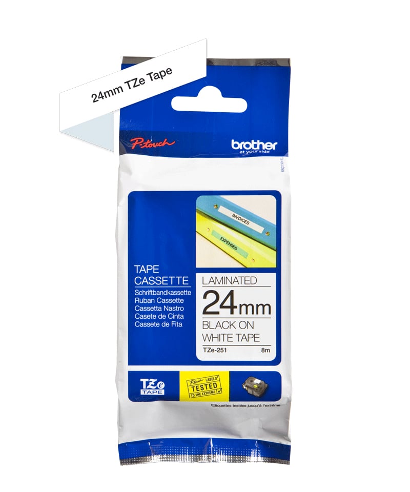 Etiqueta                                                                                                                                                                                                                                                                    Blanca Continua Laminada Brother Tze251 - De 24 Mm De Ancho X 8 Mts De Largo. Impresión En Negro