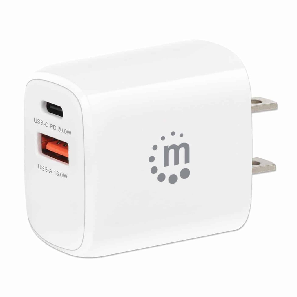 406291                                                                                                                                                                                                                                                                                                                                                                                                        Cargador De Pared Mini Para Carga De Energía Por Usb De 2 Puertos - 20 W - Enchufe De Eua, Color Blanco