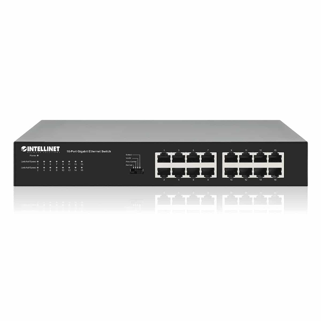 561815                                                                                                                                                                                 Switch Intellinet Gigabit Ethernet De 16 Puertos - Para Escritorio, Incluye Soportes Opcionales Para Montaje En Rack De 19"