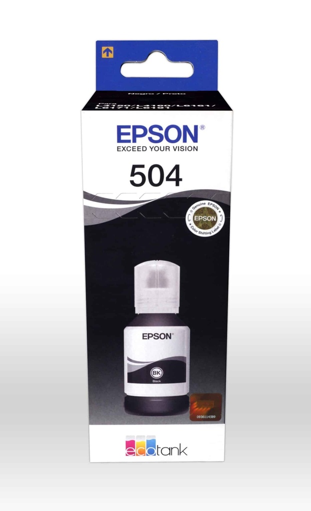 Botella Epson Ecotank T504 Negra Serie L 127ml Pigmento (t504120-al)