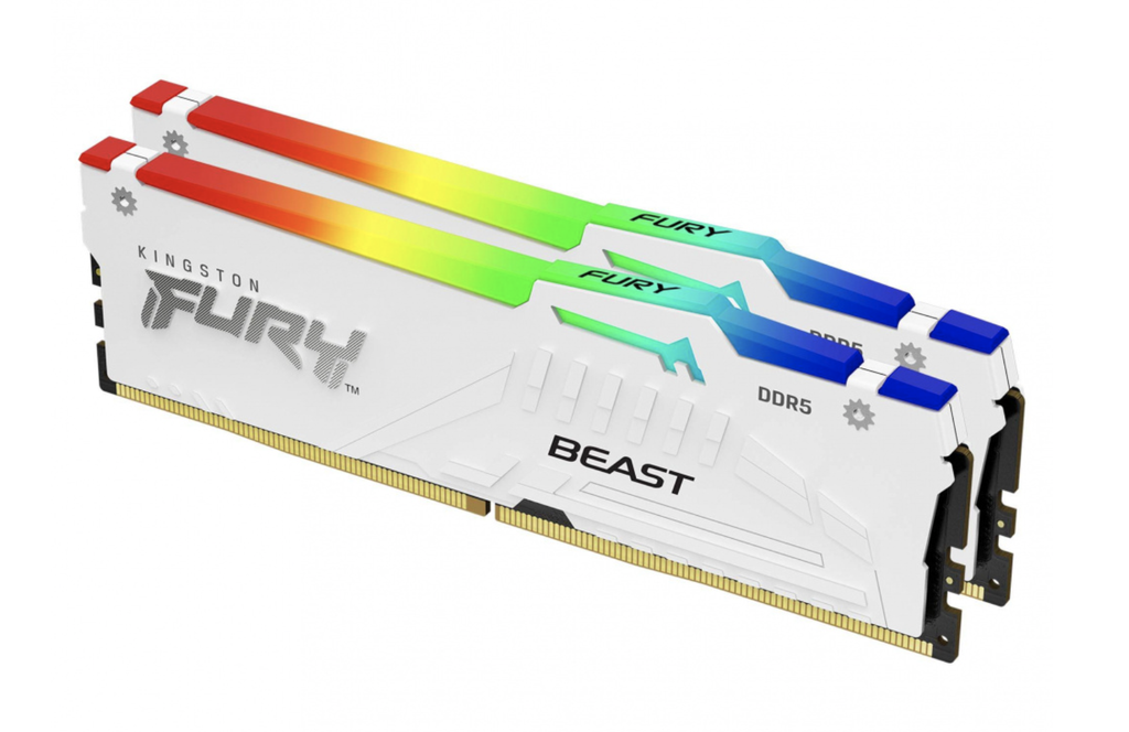 MEMORIA RAM KINGSTON DIMM DDR5 32GB (2X16GB) 6000MT/S FURY BEAST WHITE RGB CL30 288PIN 1.4V C/DISIPADOR DE CALOR P/PC/GAMER/ALTO RENDIMIENTO (KIT 2) (KF560C30BWAK2-32)